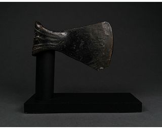 BRONZE AGE BATTLE AXE ON STAND - SUPERB PATINA