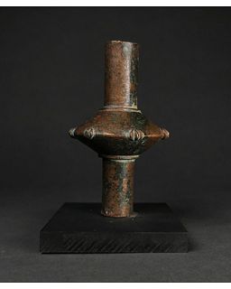 ANCIENT BRONZE MACE HEAD ON STAND
