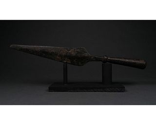 MEDIEVAL IRON SOCKETED SPEAR ON STAND