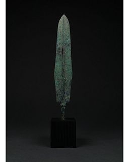 ANCIENT BRONZE SPEAR HEAD ON STAND