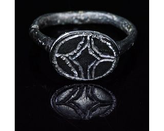 MEDIEVAL BRONZE CHRISTIAN RING WITH STAR OF BETHLEHEM