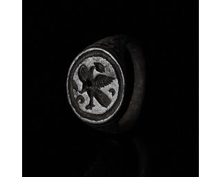 MEDIEVAL HERALDIC BRONZE RING WITH EAGLE