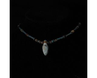 EGYPTIAN FAIENCE NECKLACE WITH DATE AMULET