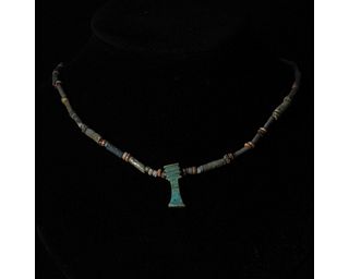EGYPTIAN FAIENCE NECKLACE WITH DJED-PILLAR AMULET