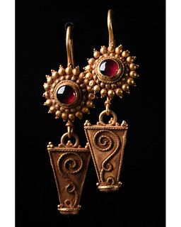 PAIR OF ROMAN GOLD EARRINGS WITH STONES