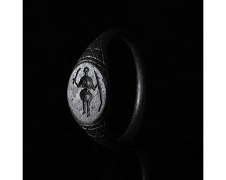 MEDIEVAL MIGRATION PERIOD RING WITH WARRIOR