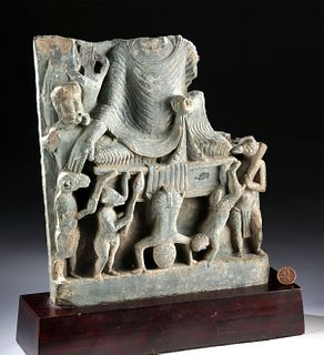 Gandharan Schist Panel - Buddha, Acrobats, Animals