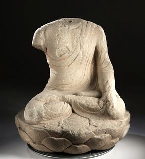 8th C. Chinese Tang Dynasty Sandstone Buddha Lotus Pose
