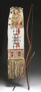 19th C. Native American Plains Bow, Arrow, & Pipe Bag