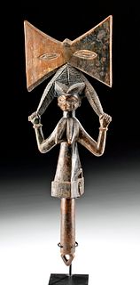 Early 20th C. African Yoruba Wooden Shango Staff