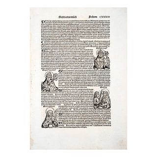 Schedel, Hartmann. Folio CXXXIII. Grabado sobre papel del Serta Etas Mudi. Nuremberg Koreberg Anton 1493.
