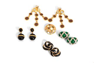 Trifari, Valentino, Mila Schön - Lot comprising of four pair of earrings and one brooch
