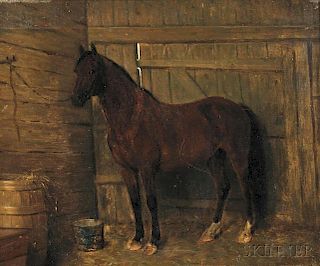 Howard Hill (American, ac. 1860-77)      Bay Horse in a Stable