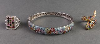 Silver Diamond & Colored Stone Rings & Bracelet, 3