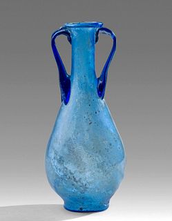 Rare / Elegant Roman Glass Bottle, Twin Cobalt Handles