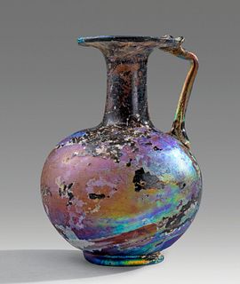 Roman Glass Jug Aubergine w/ Fiery Iridescence