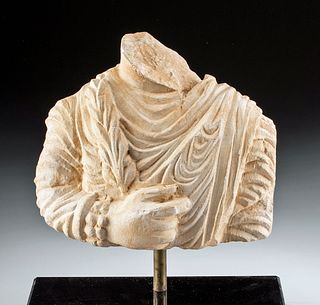 Roman Limestone Bust - Draped Figure w/ Feather