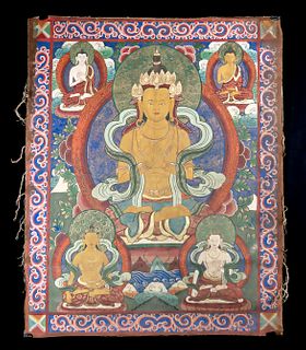 19th C. Tibetan Painted Fabric Thangka