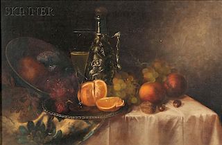 Morston Constantine Ream (American, 1840-1898)      Tabletop Still Life with Fruit and Wine