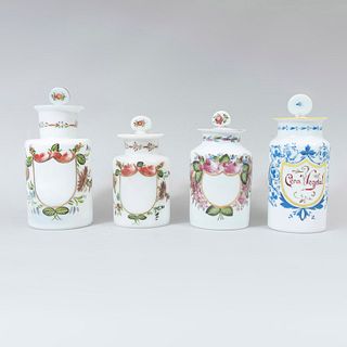 Lot of 4 "botámen" jars, 20th century, Made in La Granja style crystal, Decorated with plant, floral, organic elements.