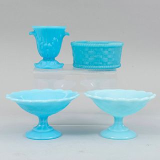 Lot of 4 pieces, 20th century, Made in Bristol glass, Comprised of: 2 containers and 2 centerpieces.