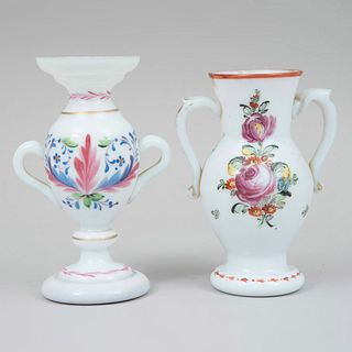 Lot of 2 vases, 20th century, Made in La Granja style crystal, Decorated with plant, floral elements.