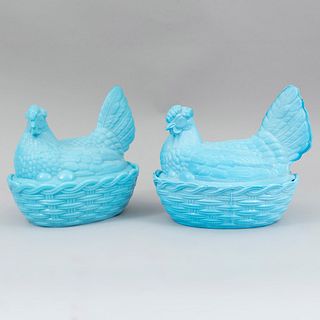 Pair of containers, 20th century, Chicken designs, Made in Bristol crystal, 8.2" (21 cm) tall