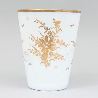 Vase. 20th century. Made in La Granja style crystal. Decorated with golden enamel, plant, floral elements and basketry.