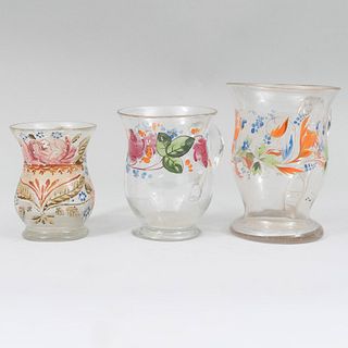 Lot of 3 cups, 20th century, Made in La Granja style crystal, Decorated with plant, floral, and organic elements.