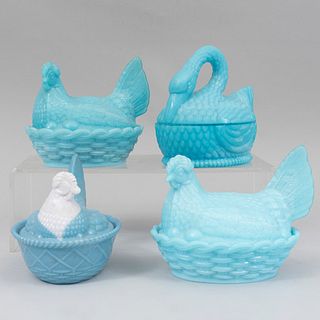 Lot of 4 containers, 20th century, Design in chicken and swan shapes, Made in Bristol crystal.