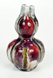 Chinese Flambe Tri-Spout Double Gourd Vase