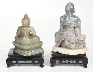 Two Chinese Carved Soapstone Figures of Buddha