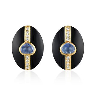Onyx Sapphire and Diamond Earclips