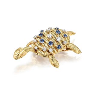 Diamond and Sapphire Turtle Pin, French