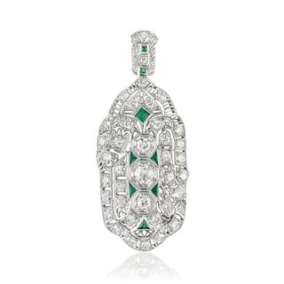Diamond and Synthetic Emerald Pin/Pendant