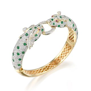 Diamond Emerald and Ruby Panther Bracelet