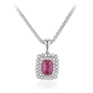 2.14-Carat Unheated Pink Purple Sapphire and Diamond Pendant Necklace