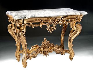 Ornate 18th C. Italian Gilt Console Table w/ Marble Top