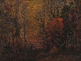 John Joseph Enneking (American, 1841-1916)      Woodland Sunset in Autumn
