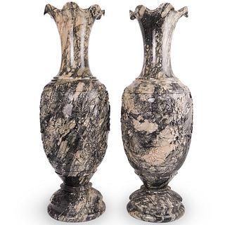 Pair Of Large Oriental Carved Marble Vases