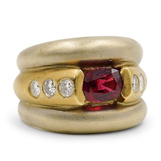 Vintage 18k Gold Ruby Diamond Ring
