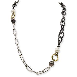 Designer Sterling, Gold and Pearl Chain Necklace