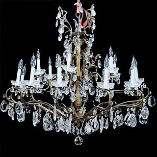 Antique Bronze and Crystal 24-Light Chandelier