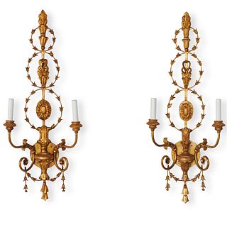 Pair of Carved Giltwood Two Light Sconces
