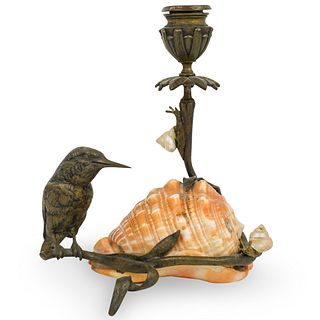Bronze and Seashell Figural Candle Holder