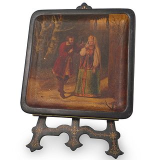 (2 Pc) 19th Cent. Russian Paper Mache Tray and Easel