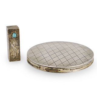 (2 Pc) Sterling Silver Compact Case and Lipstick