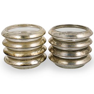 (8 Pc) Sterling Silver & Crystal Coasters