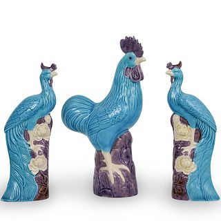 (3 Pc) Chinese Porcelain Rooster Figurines