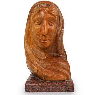 "J. Terkiel" Mahogany Woman Sculpture